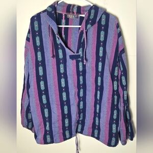 Vintage 90's Paris Sport Club Aztec Western Boho Pullover Hooded Shirt, Large